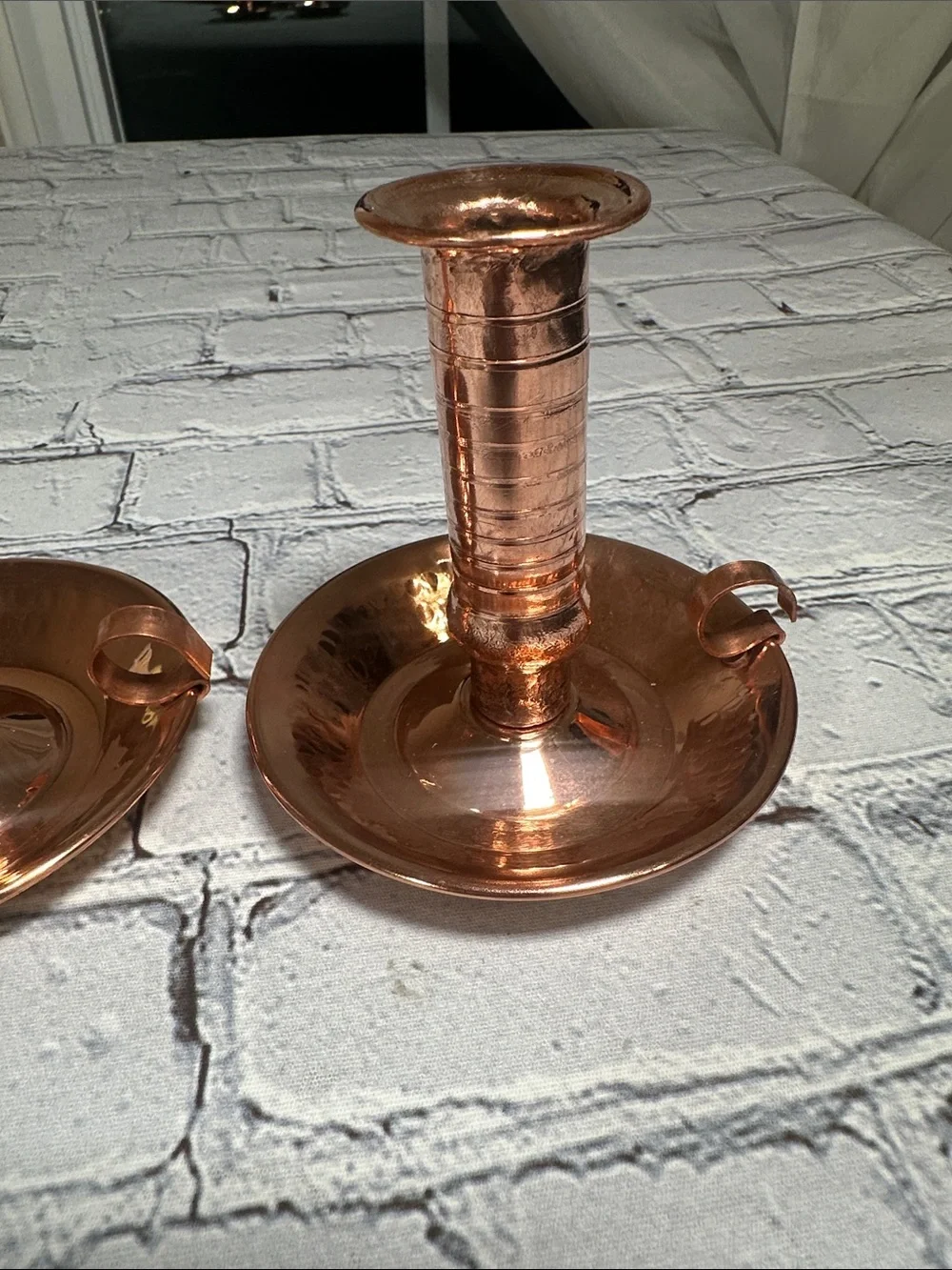 2 Copper Handmade Candle Holder with Handle Vintage Boho Design 4”